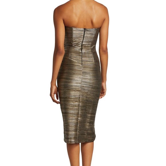 NEW Jonathan Simkhai Dylan Metallic Plissé Strapless Midi Dress Size 8 - Picture 4 of 16